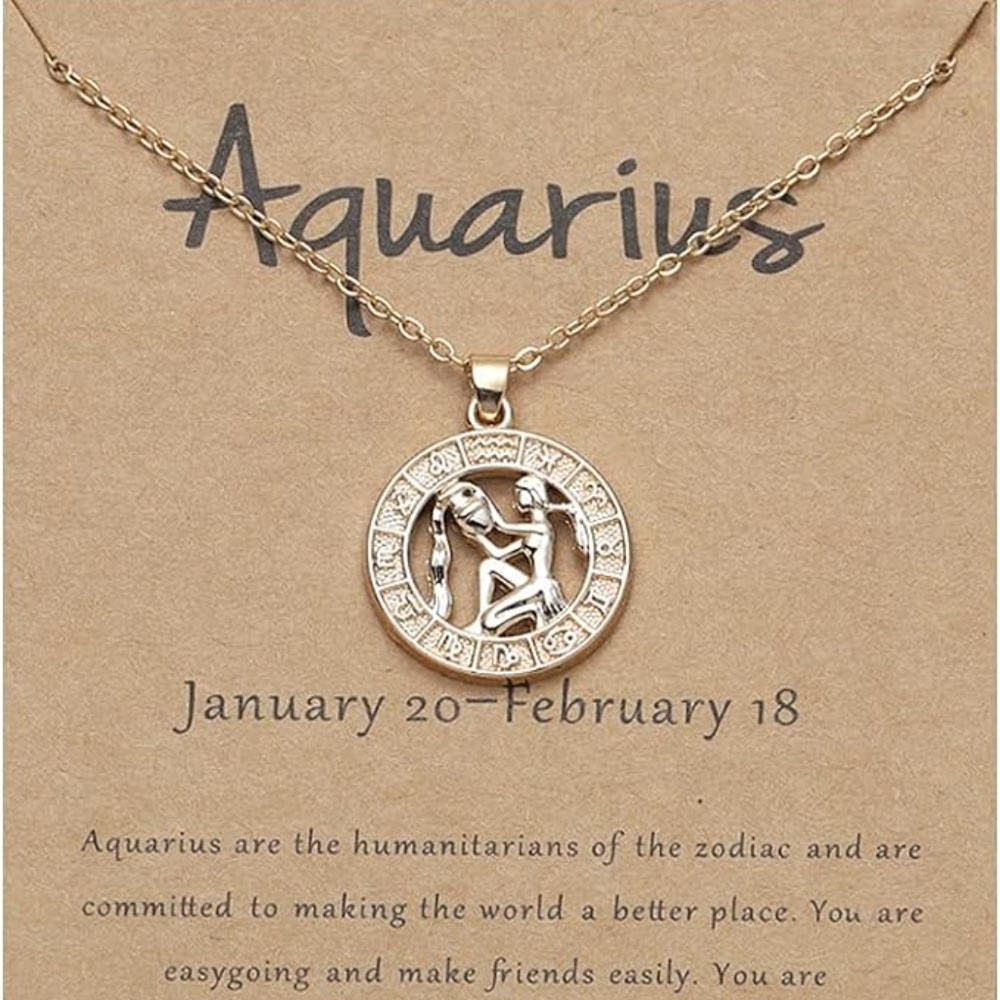 Aquarius Zodiac Necklace Gold Painted Birthday Gift Christmas Gift